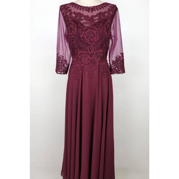 Chicas Missy Maxi Dress Lace Sleeve Gown Women XL Burgundy Formal Elegant NWT - Picture 7 of 16